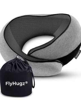 Gray Memory Foam Travel Neck Pillow with Mesh Comfort Cover